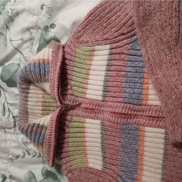 Jing Cheng 6 Careless Mohair Angora Multiclor Longslvs Strips Full Zipper Women - Picture 2 of 11